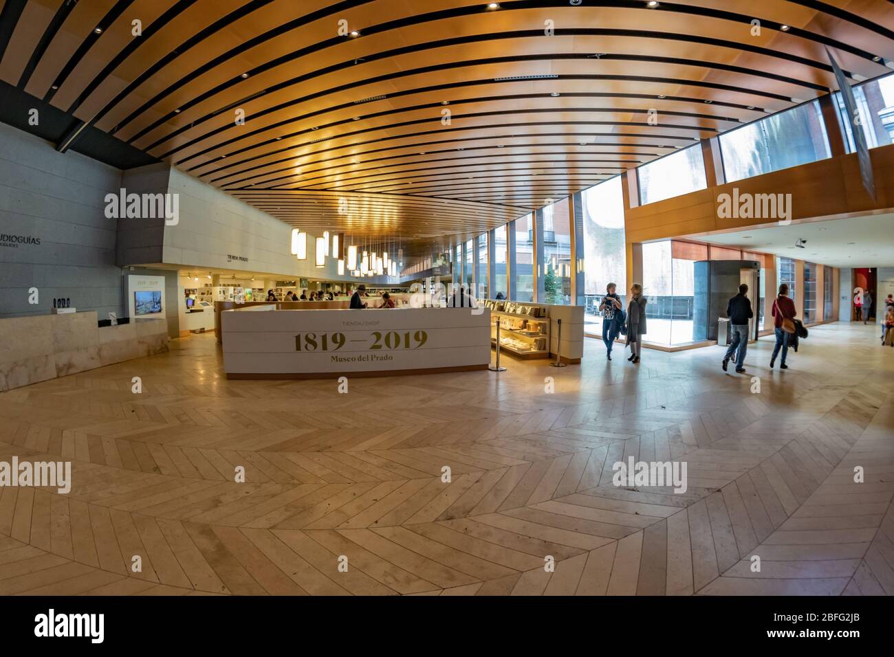 MADRID, SPAIN - DECEMBER 13, 2018: People inside the Main entrance leading to the Prado Museum a major cultural landmark in Madrid. Stock Photo