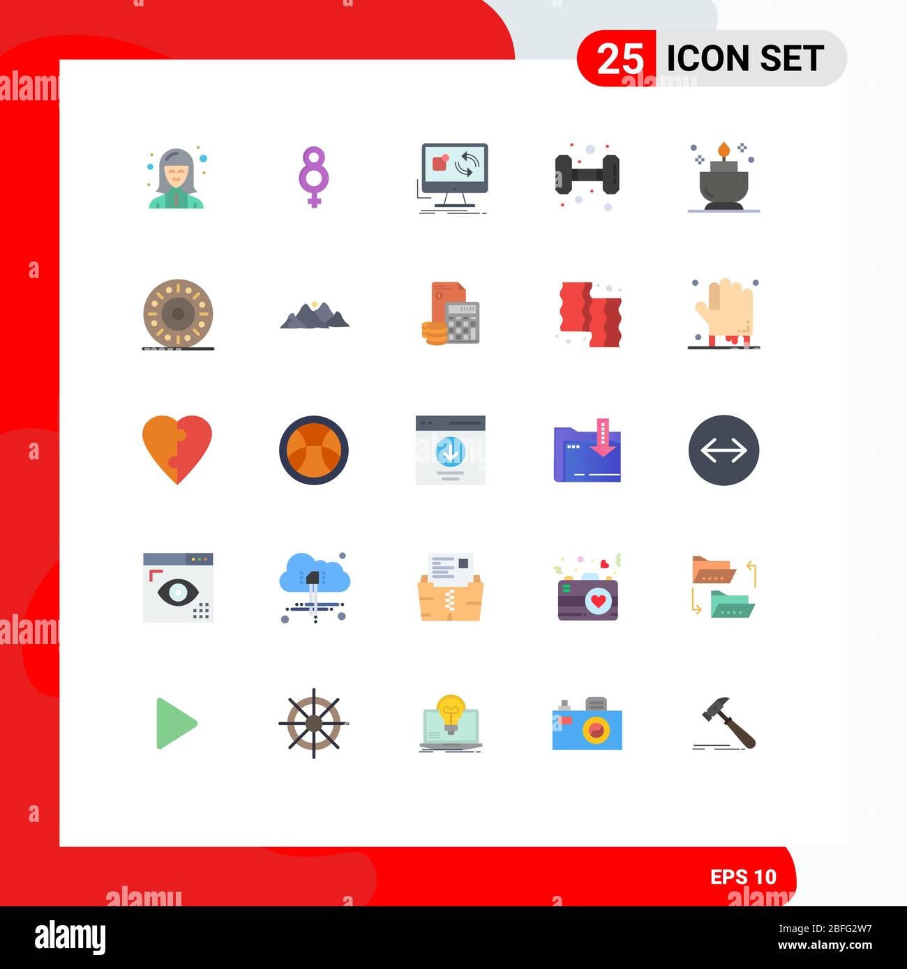 Set of 25 Modern UI Icons Symbols Signs for candle, training, update, gym, sync Editable Vector Design Elements Stock Vector