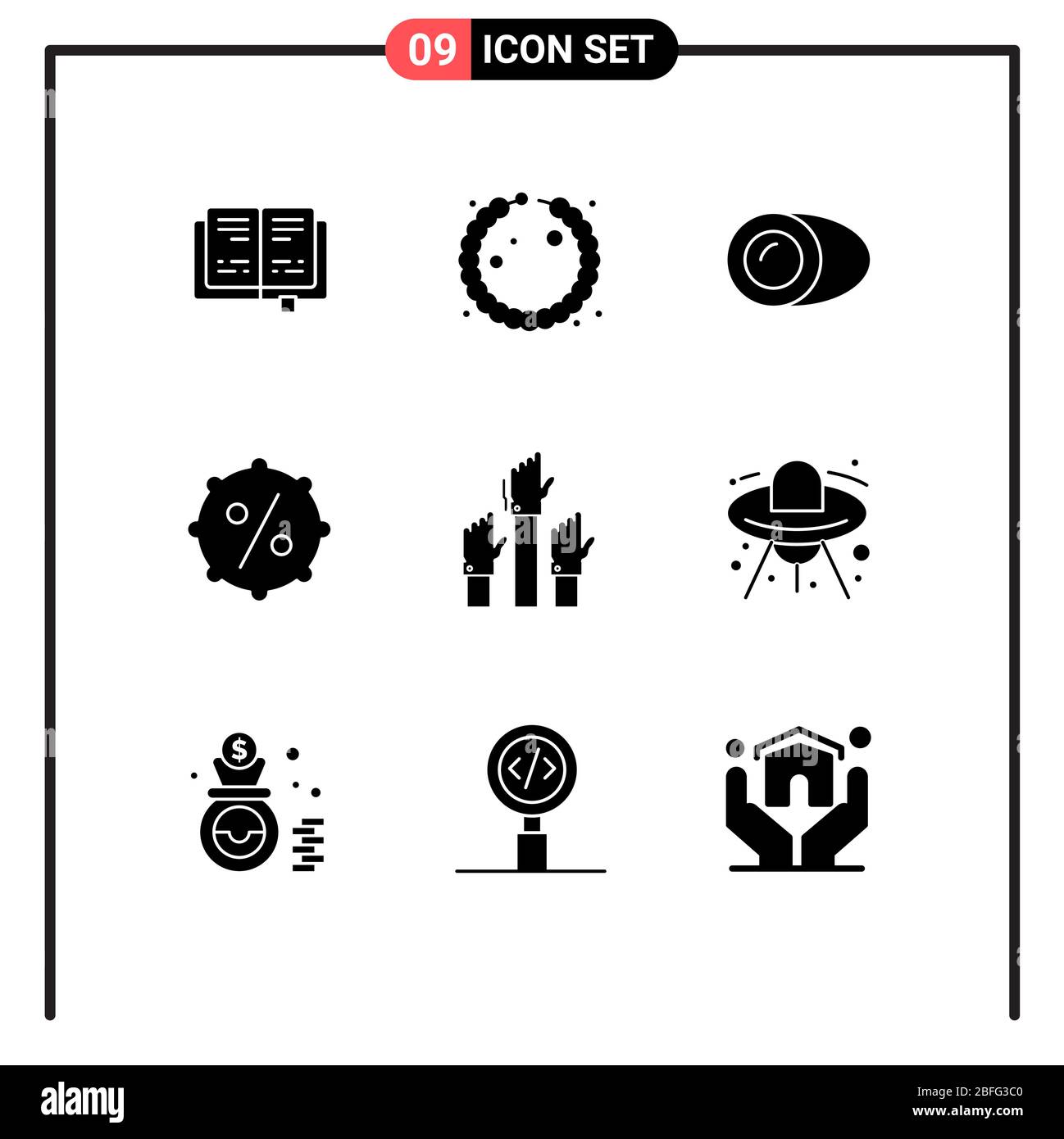 Set of 9 Modern UI Icons Symbols Signs for intent, desire, food, business, sale Editable Vector