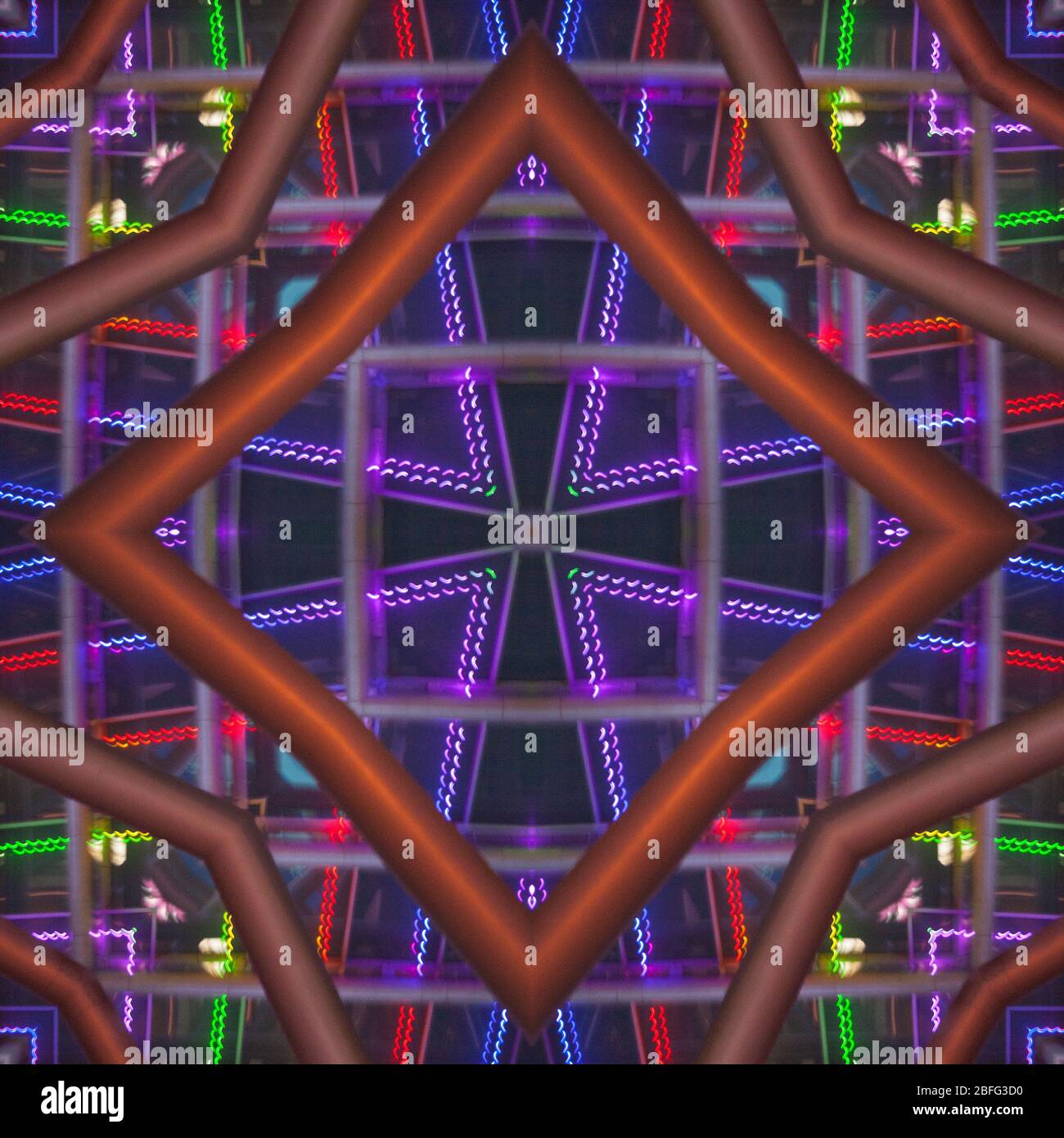 Mystical geometric pattern of, mandala, design detail, patchwork element. Surreal, magic, rhythm, repetition, lines. Contrast, blue, purple, green, red Stock Photo