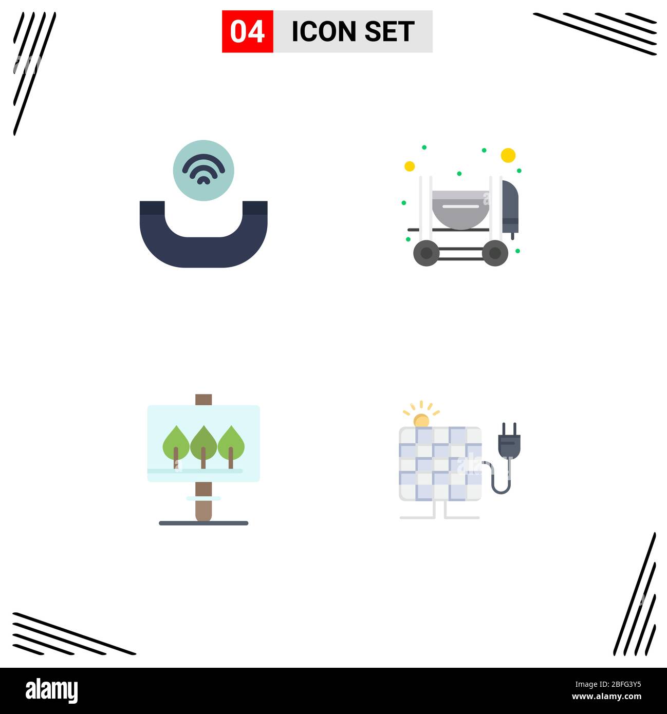 Modern Set of 4 Flat Icons Pictograph of call, energy, concrete, board, sun Editable Vector Design Elements Stock Vector