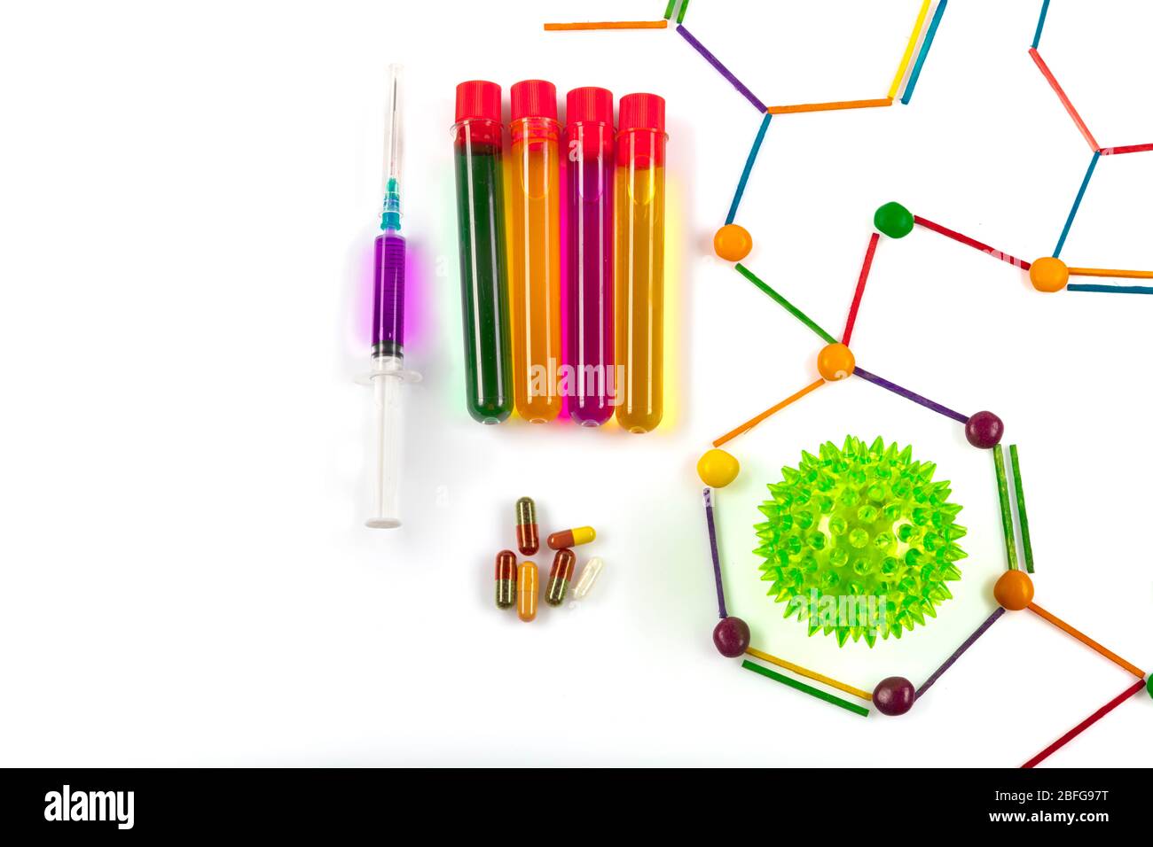 Coronavirus epidemic concept. Inscription COVID-19 against chemistry