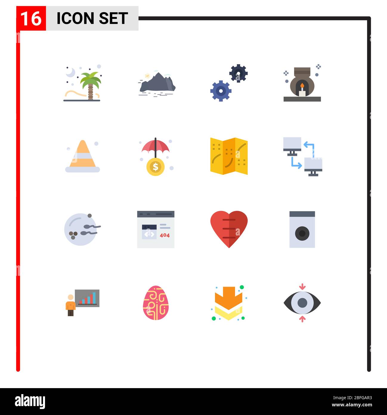 Universal Icon Symbols Group of 16 Modern Flat Colors of alert, scent, mountain, relax, options Editable Pack of Creative Vector Design Elements Stock Vector