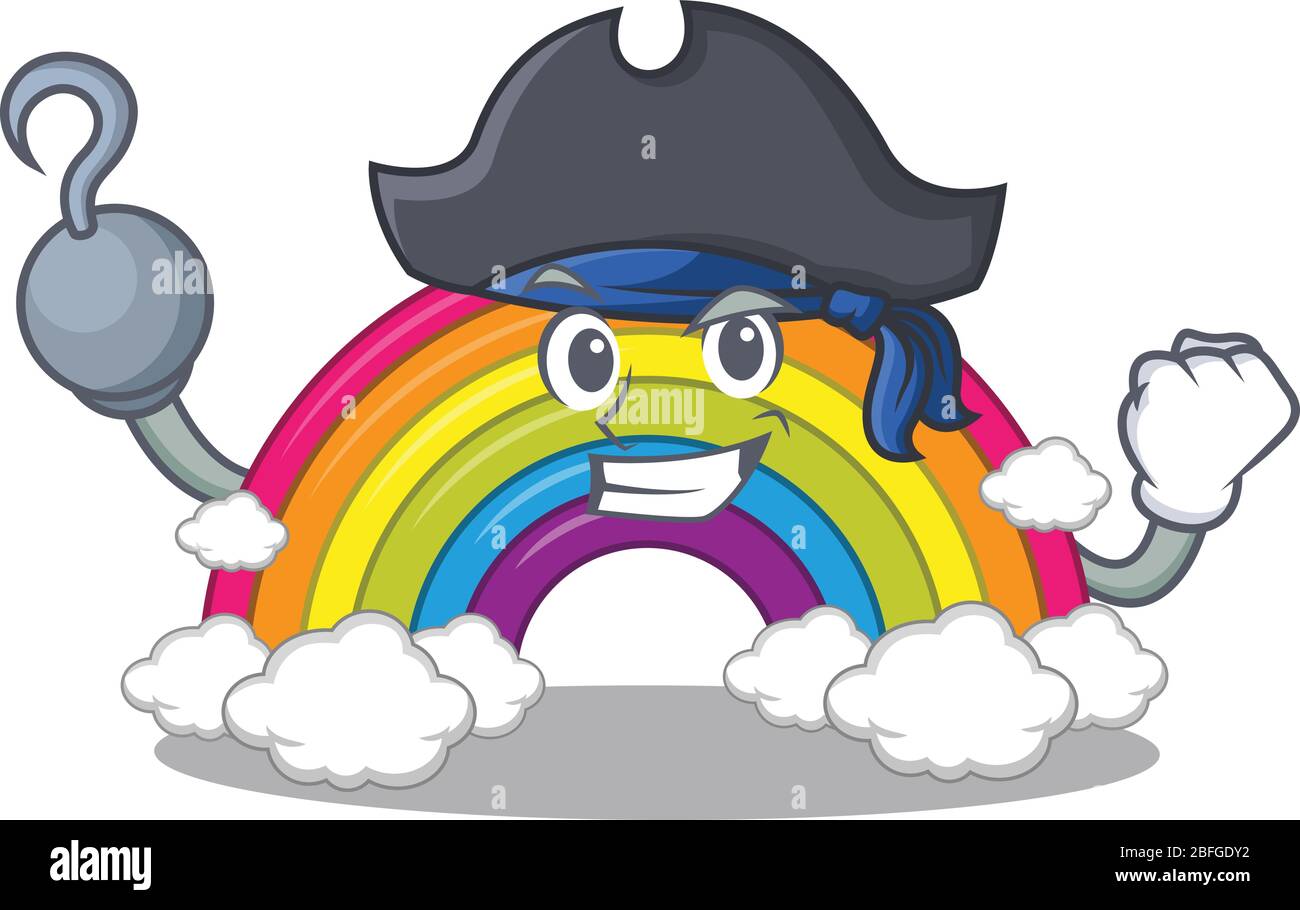 Rainbow cartoon design style as a Pirate with hook hand and a hat Stock ...