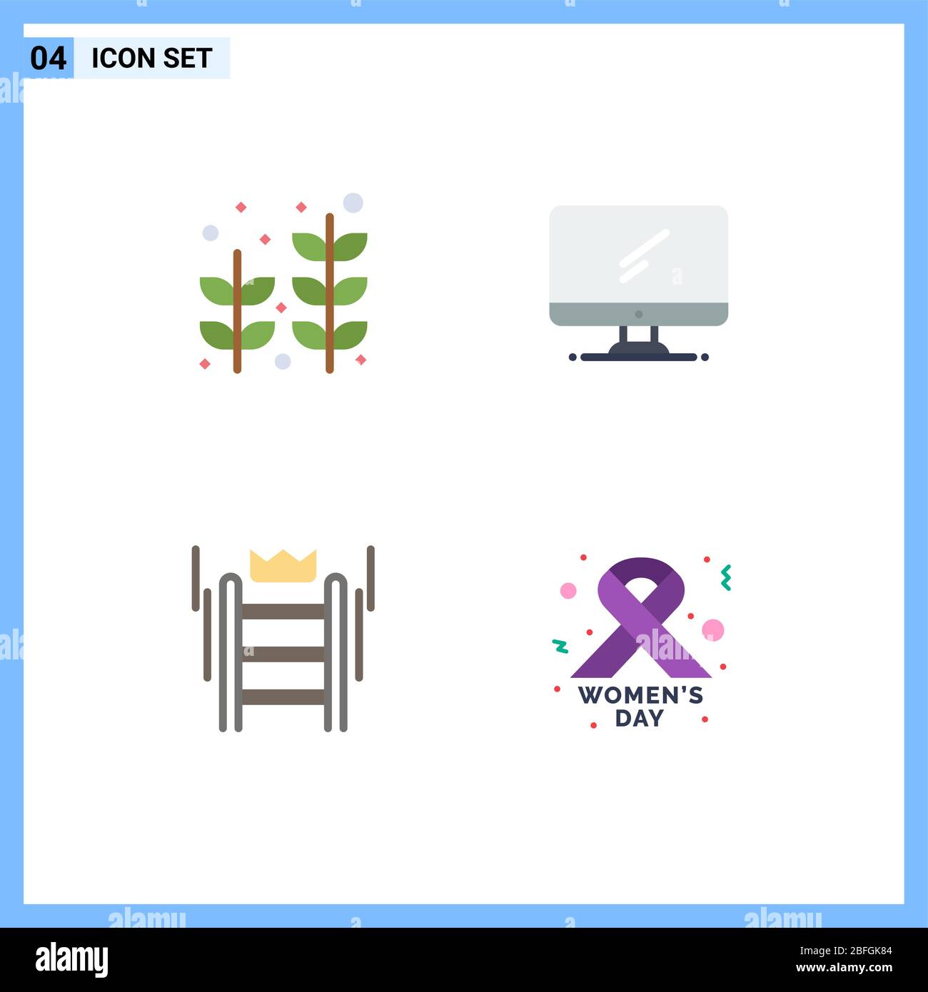 Set of 4 Vector Flat Icons on Grid for beach, ladder, tree, device, crown Editable Vector Design Elements Stock Vector