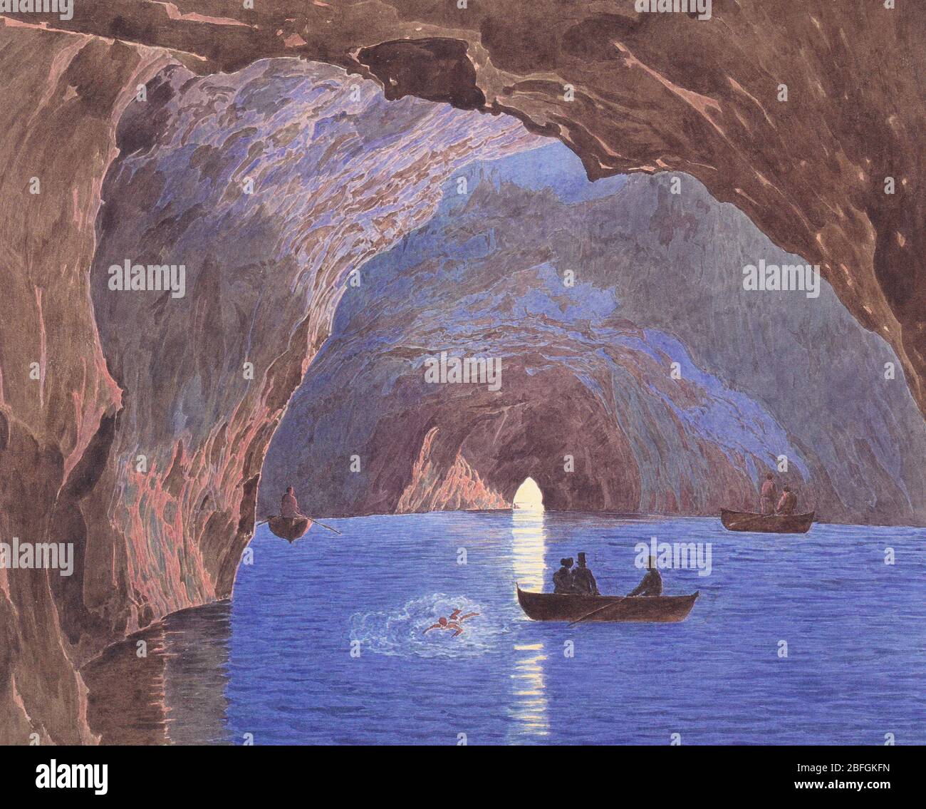 The Blue Grotto on the island of Capri - Jakob Alt, circa 1835 Stock Photo