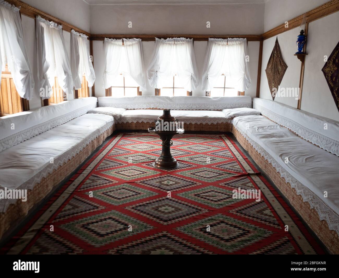 Interior of Ethnographic Museum in an Ottoman house in Gjirokaster Albania Stock Photo