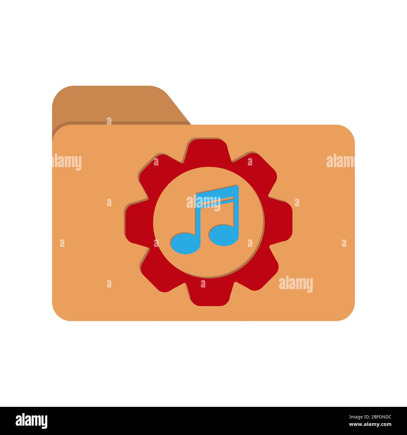 Vector color icon of a folder with a note and a gear. Music settings