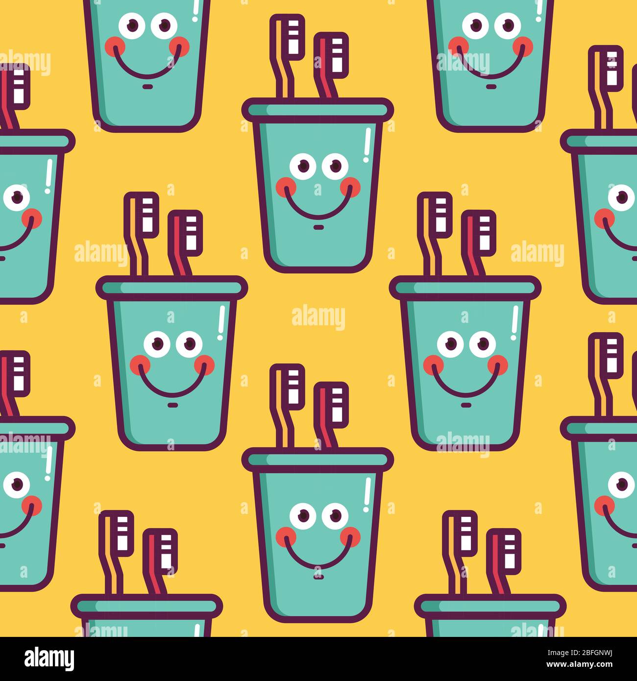Kids oral care vector set. Seamless pattern with dental elements Stock Vector