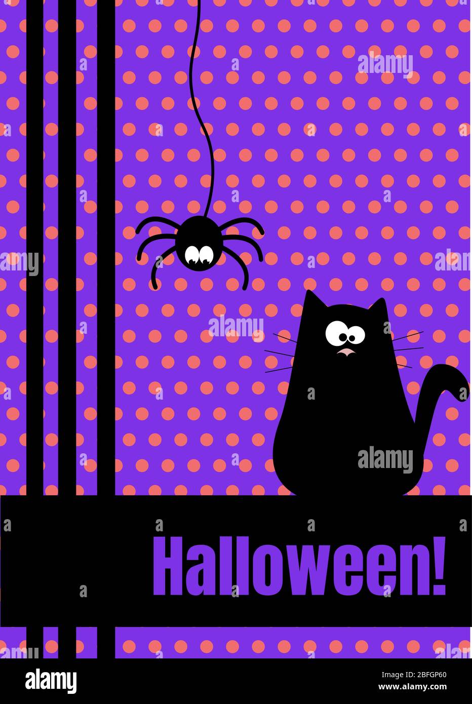Happy Halloween greeting card with hanging on dash line web spider ...