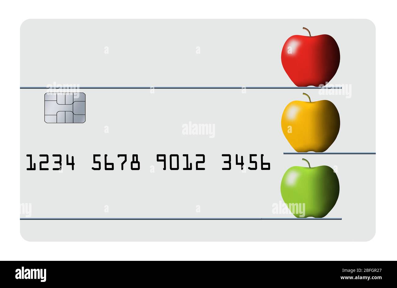 Images of apples decorate a contemporary credit or debit card. Stock Photo