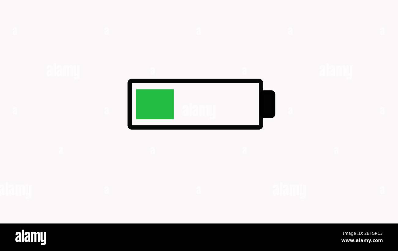 Battery draining from green to red animation on black background. Illustration of battery icon becoming empty , flashing and powering out. No power co Stock Photo