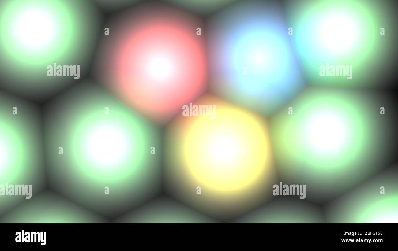 Bright glow of different colors on a black background. Glare of different colors. Glowing cells. Stock Vector