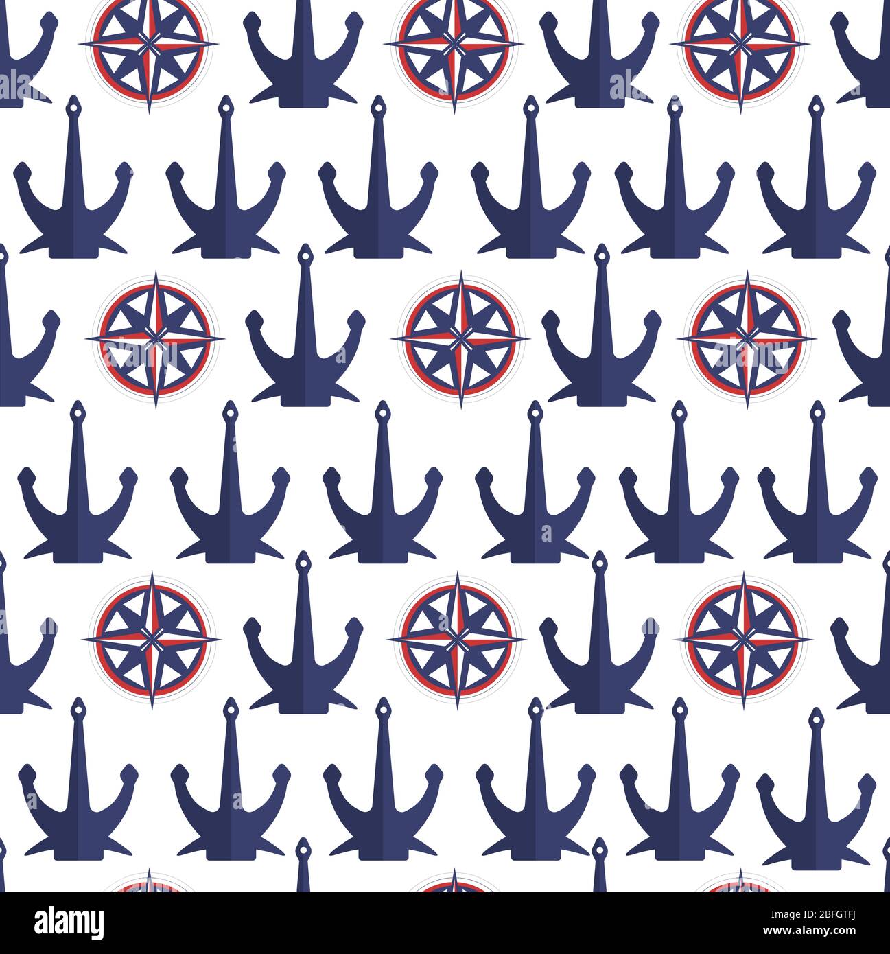 Anchors and compasses seamless pattern nautical theme vector Stock Vector