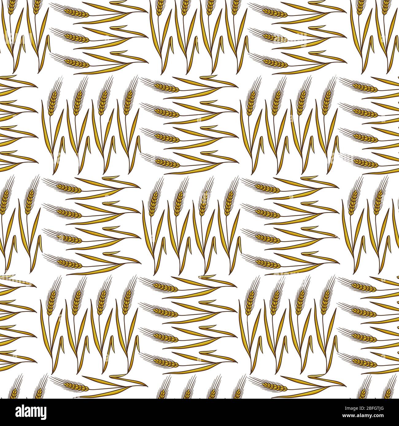 Autumn harvesting, wheat spikelets, crops spikes seamless pattern Stock Vector