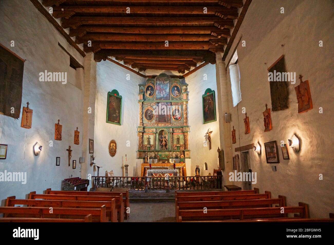 Interior of San Miguel Church in Santa Fe NM the oldest church in USA