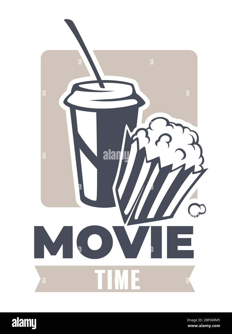 Movie time, popcorn and soft drink snacks banner Stock Vector