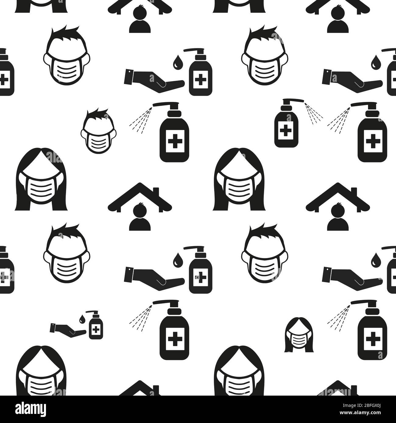 staying at home with self quarantine to help slow outbreak and protect virus spread. seamless repeating pattern background, illustration virus Stock Vector