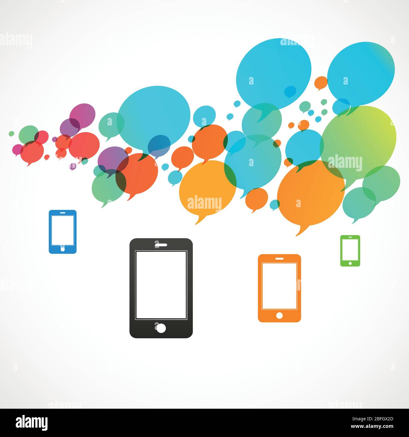 Vector four color smartphones. Many bright circle. Stock Vector