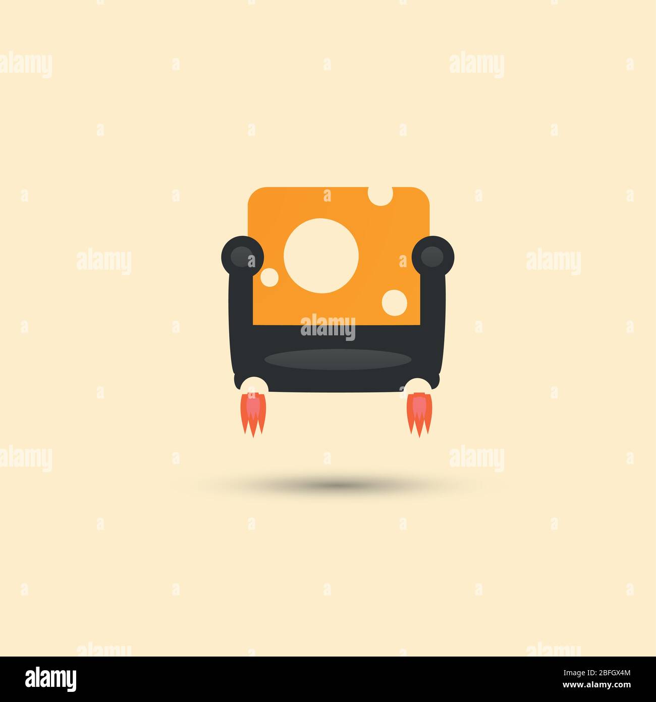 Yellow trendy sofa with white circles background. Stock Vector