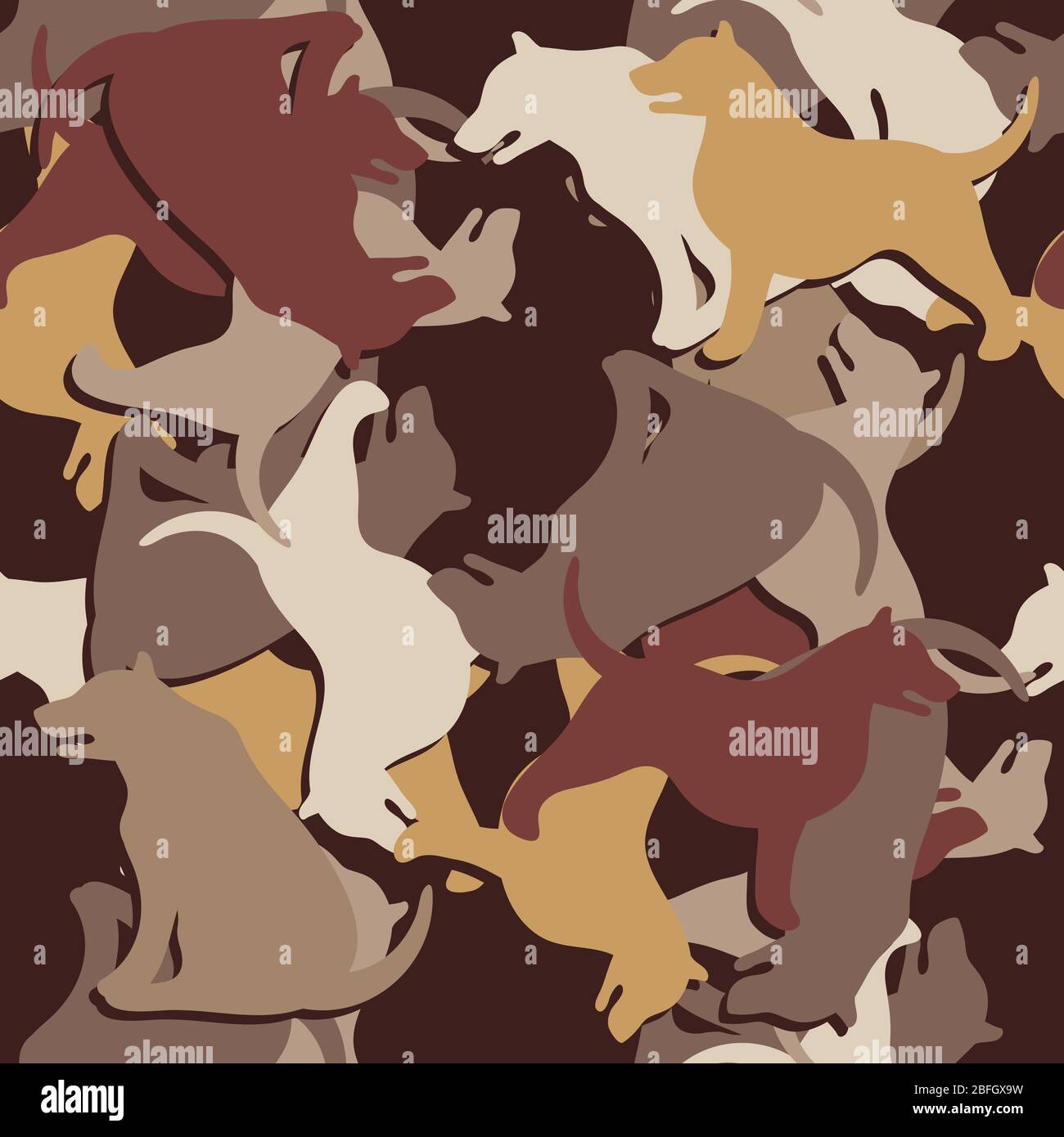Seamless pattern of dog silhouette camouflage on dark background ...