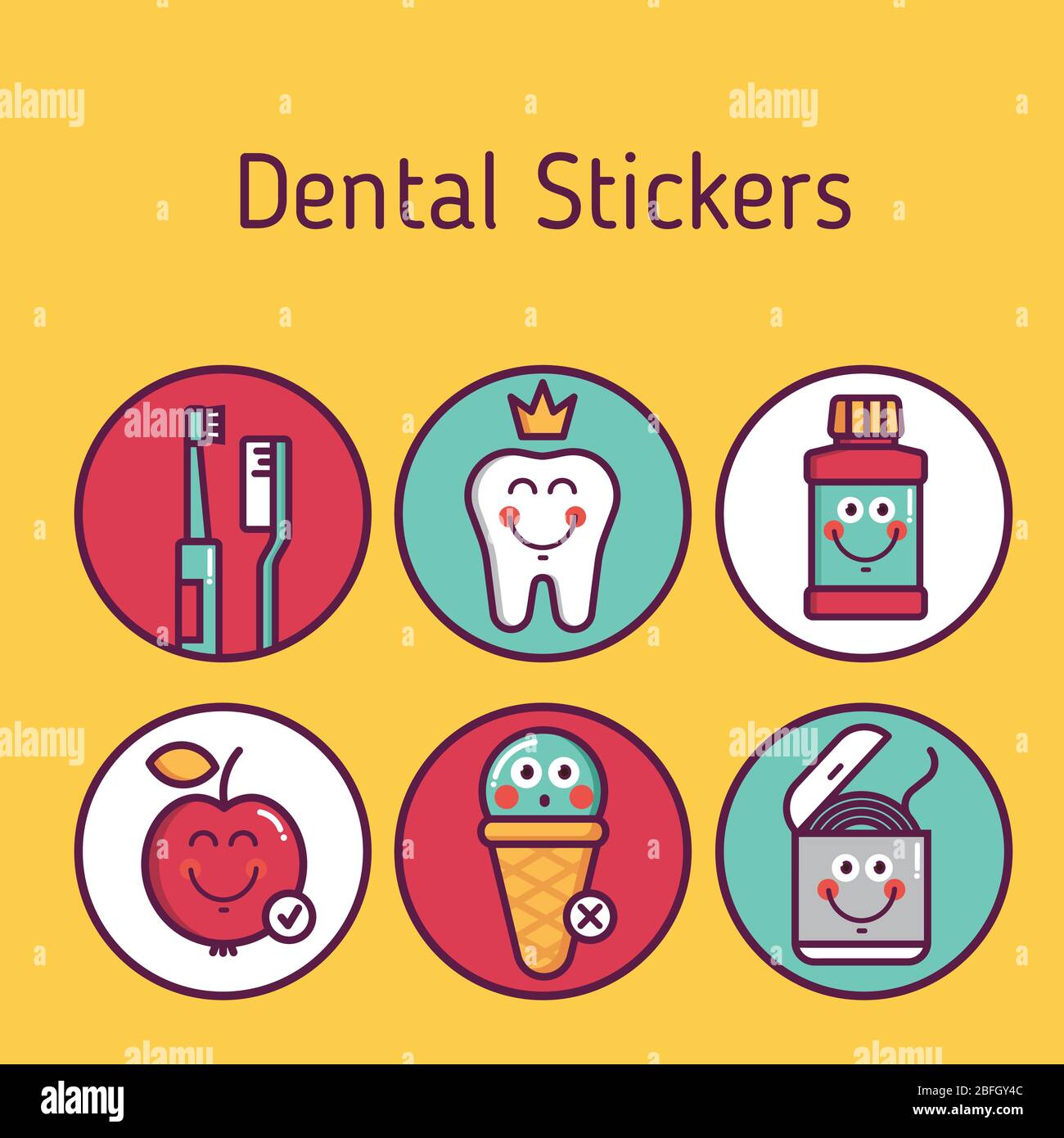 Dental hygiene for child - stickers brushes, teeth, lotion, floss