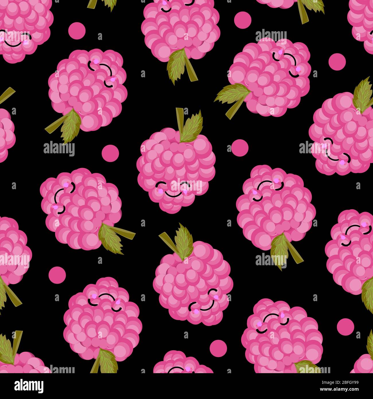 Funny print for children's textiles. pattern Raspberry. Vector illustration. Berry character.. Stock Vector