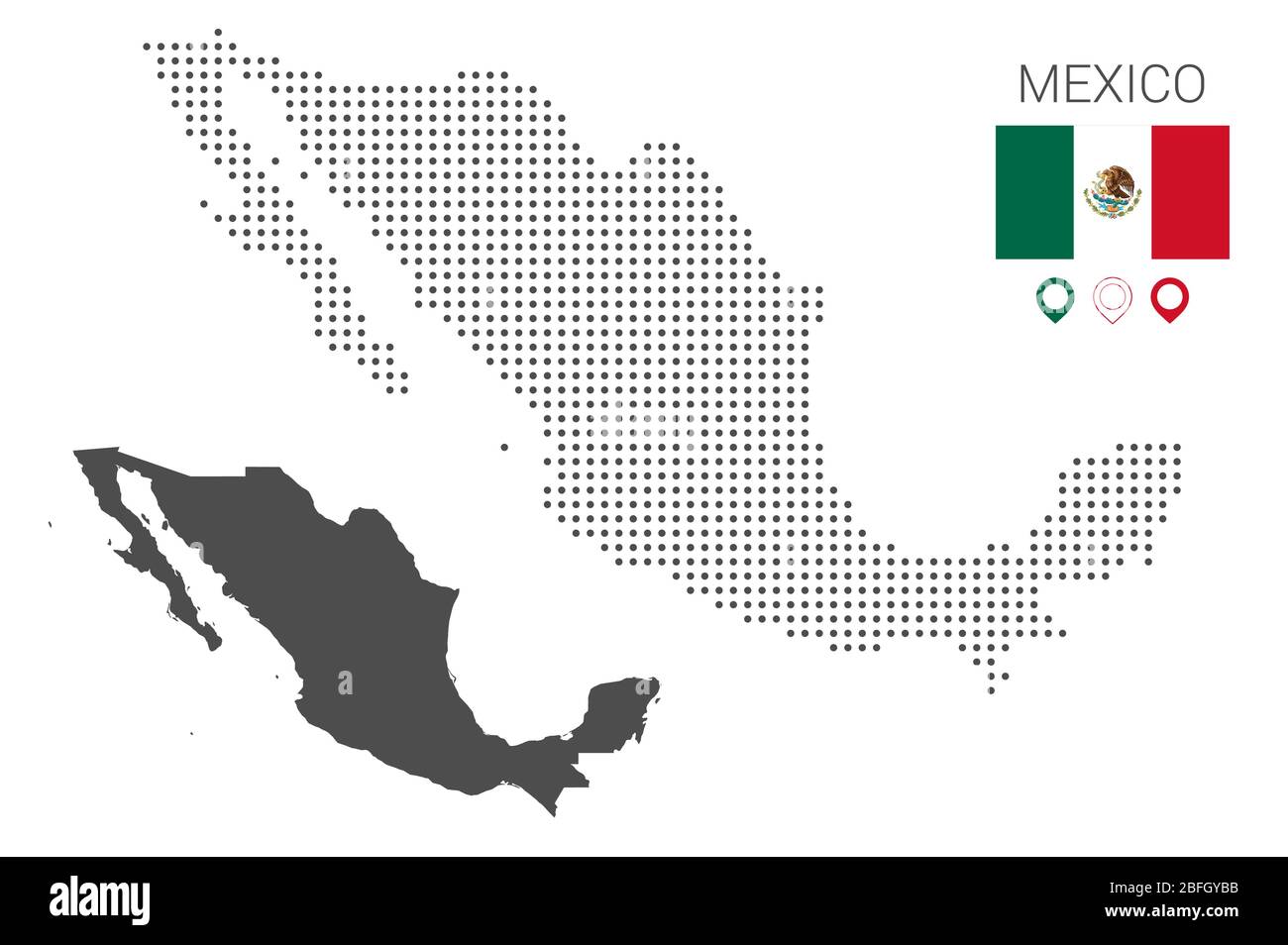 Mexico map dotted on white background vector isolated. Illustration for technology design or infographics. Isolated on white background. Stock Vector