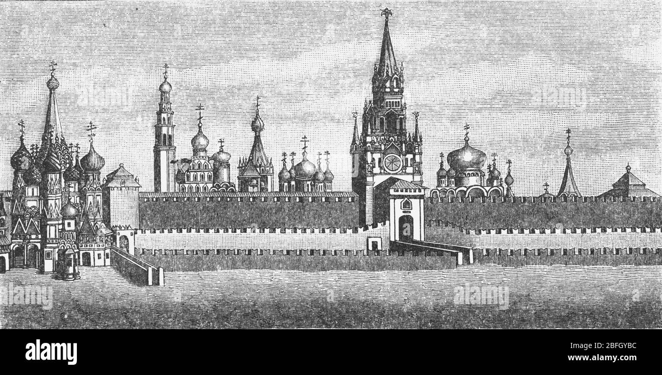 Moscow Kremlin, 17th century, illustration from book dated 1916 Stock Photo