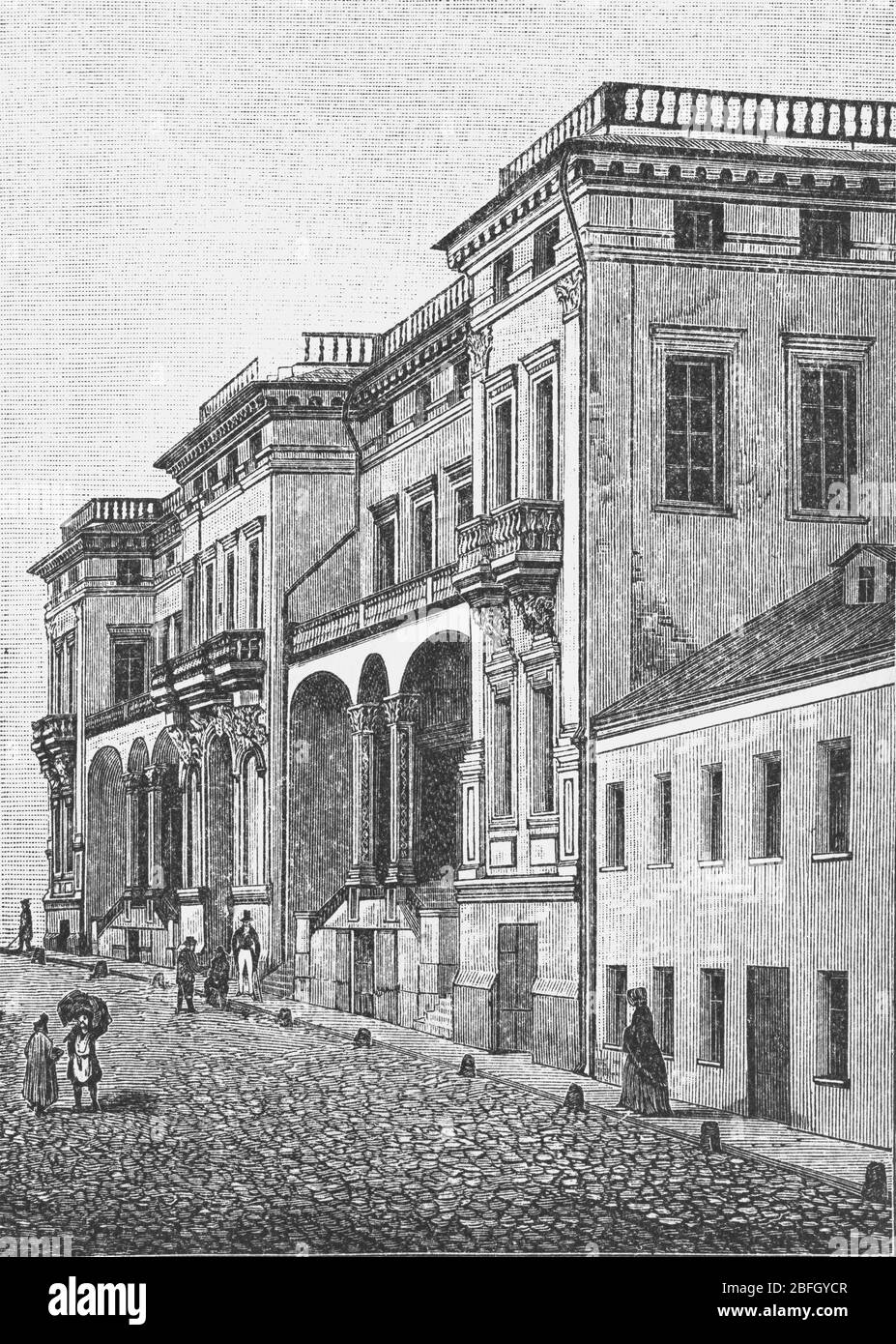 Prince Gagarin house in Moscow, Tverskaya street, 18th century, illustration from book dated 1916 Stock Photo