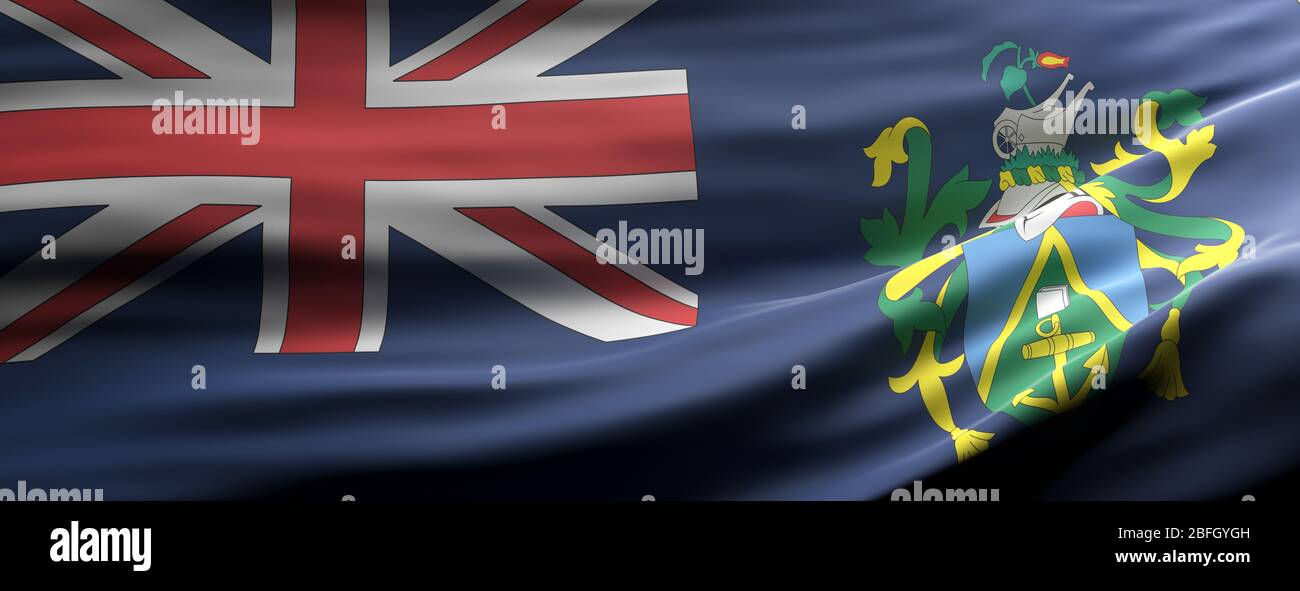 Pitcairn Islands sign symbol, national flag waving texture background, language, culture concept, banner. 3d illustration Stock Photo