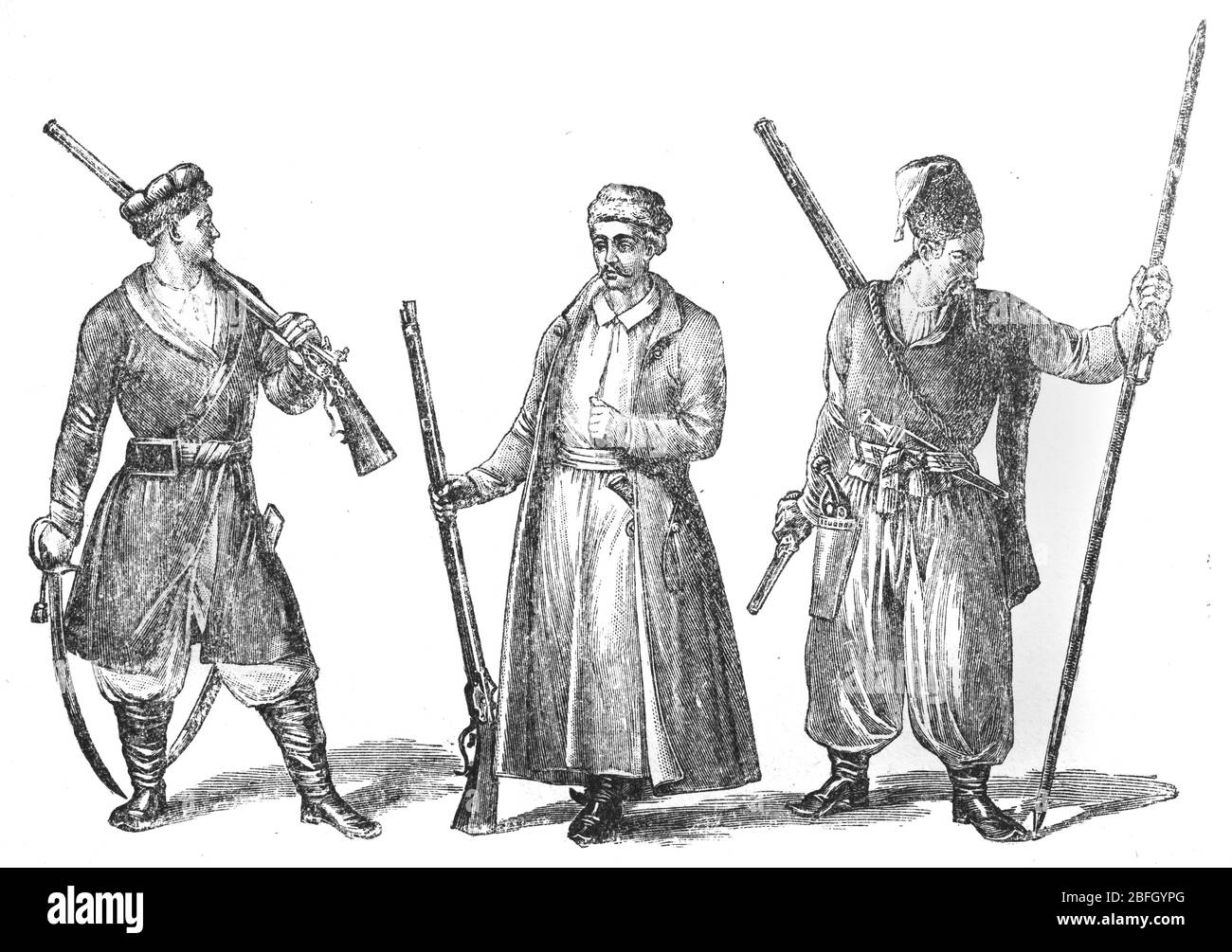 Ukrainian cossack, 17th century, illustration from book dated 1916 Stock Photo
