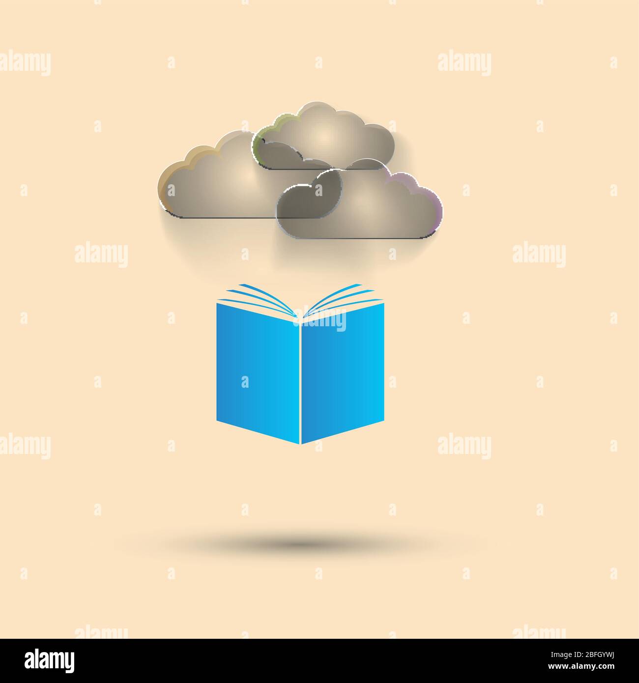 Vector blue book gray clouds white background. Stock Vector