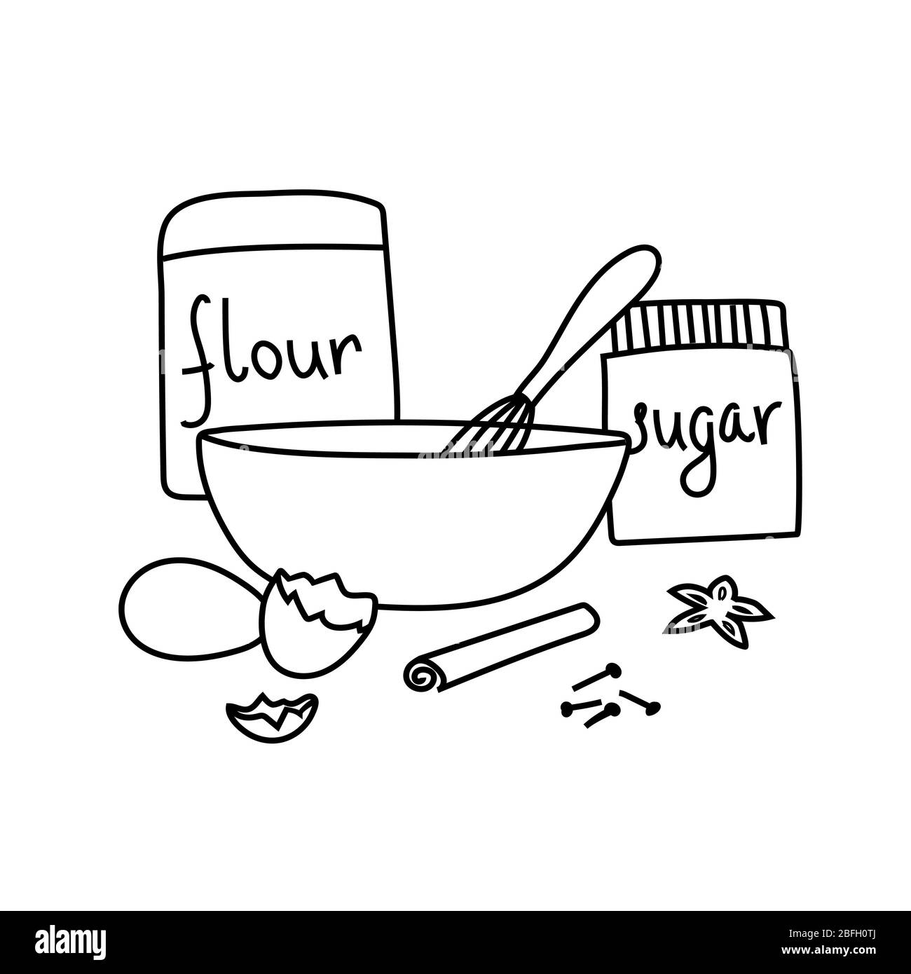 Dough preparation mixing ingredients in bowl Vector Image