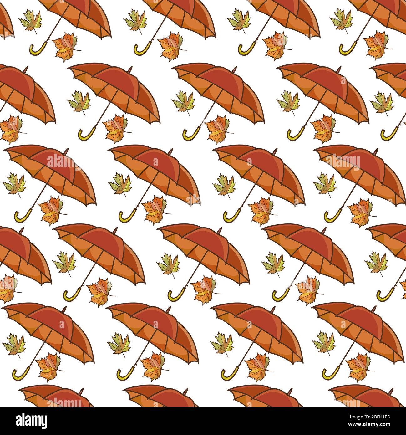 Umbrella and maple leaf, rainy weather seamless pattern Stock Vector