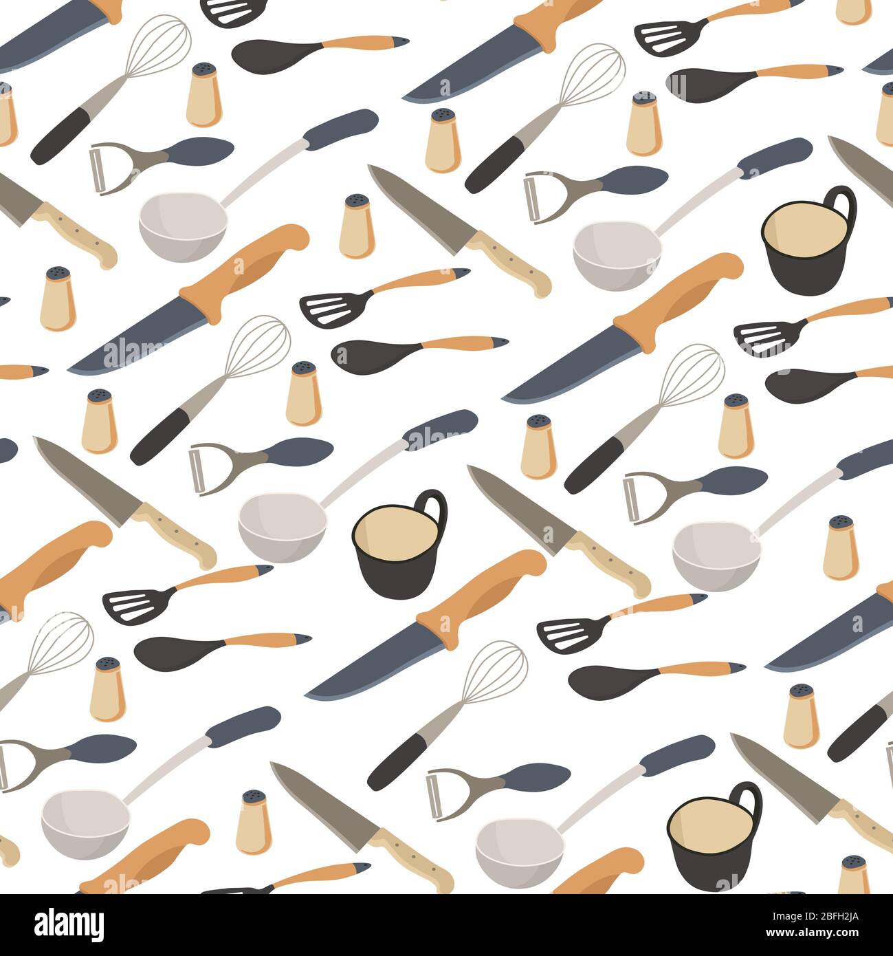 Kitchen tools, utensils and cups for beverages seamless pattern Stock Vector
