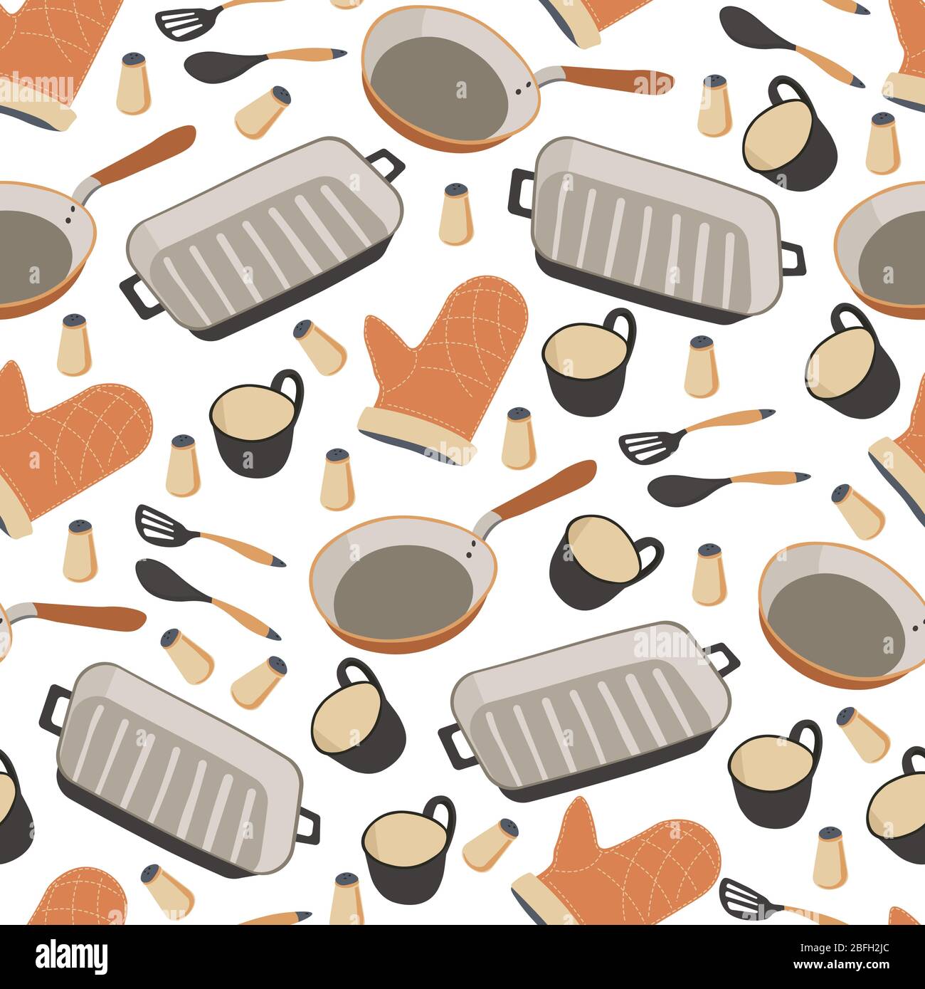 Cookware for preparing food, utensils and pans seamless pattern Stock Vector