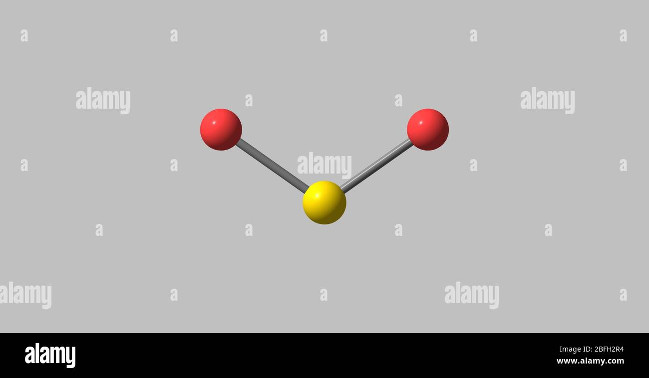 3D illustration of Sulfur dioxide or sulphur dioxide. It is the