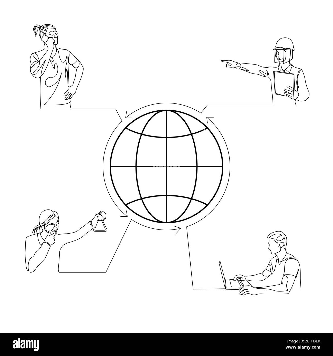 Continuous one line specialists from various professions around the