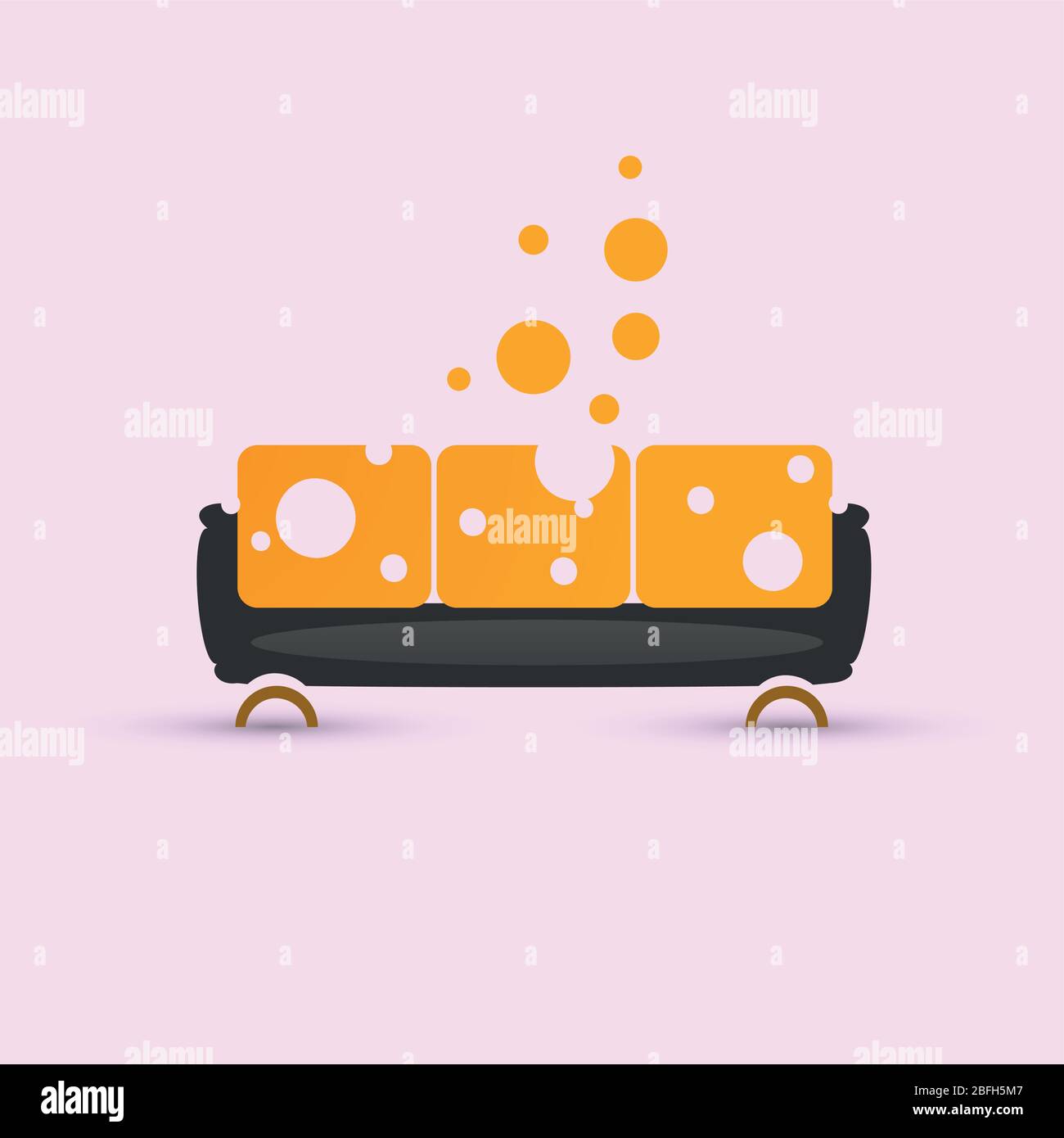 Vector trendy sofa yellow with white circles background. Stock Vector