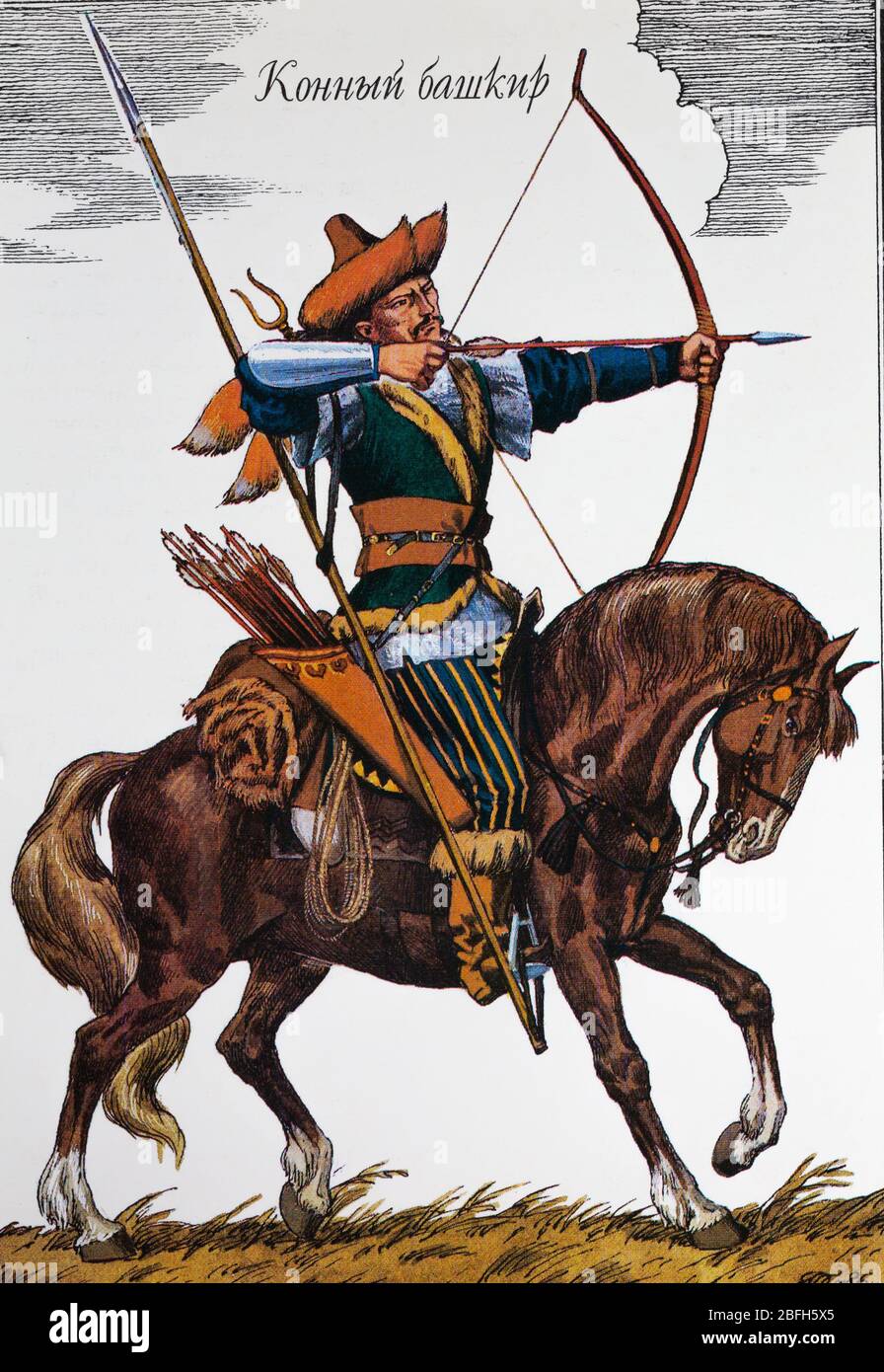 Bashkir cavalry, 1812, 19th century Russian army uniform, Russia Stock Photo