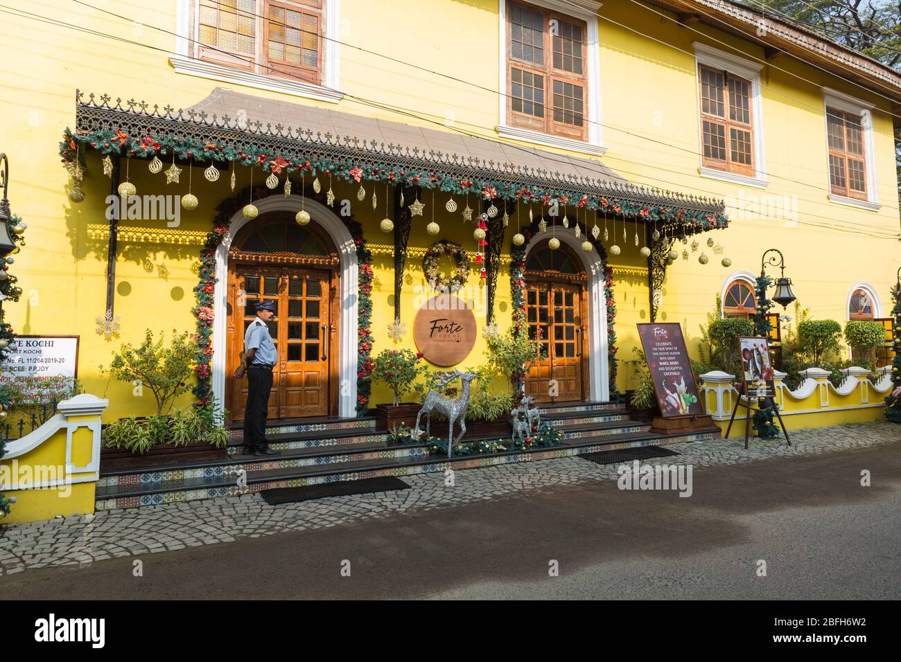 Kochi, Kerala - December 30, 2019: Christmas and New Year decorated building in fort kochi, kerala india Stock Photo