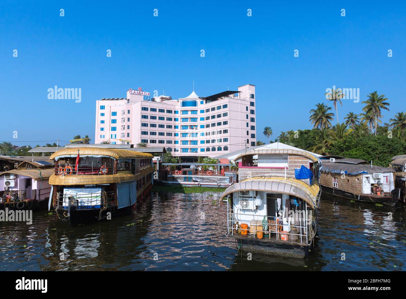 Alleppey, Kerala - January 7, 2019: house boats parked at starting point in alleppey backwaters kerala india Stock Photo