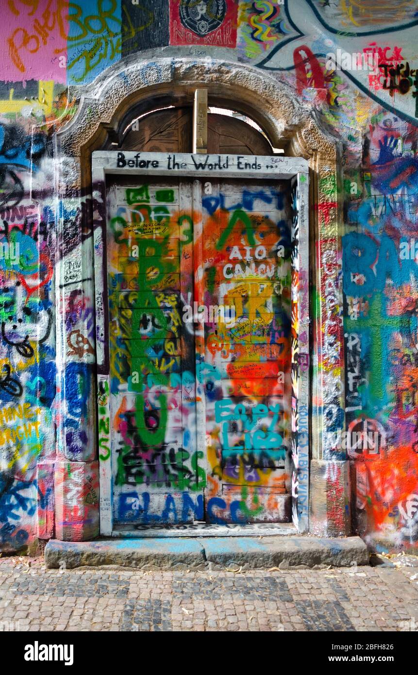 Lennon Wall in Prague, Czech Republic Stock Photo