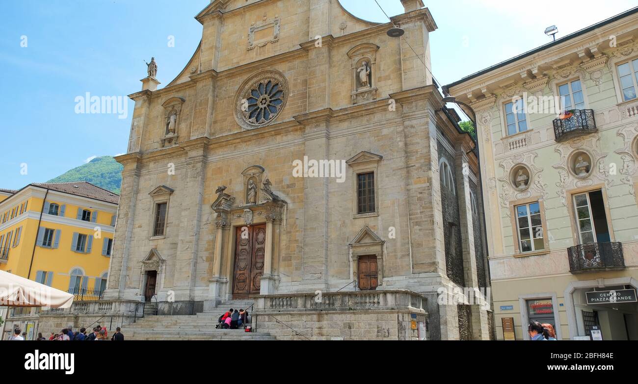 Collegiata Church in Bellinzona, Canton Ticino, Switzerland. Stock Photo