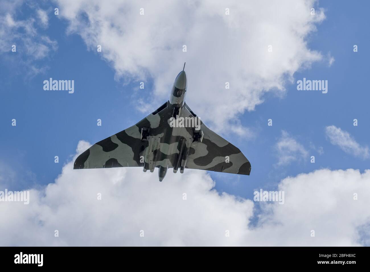 Vulcan Bomber XH558 in flight on it's final tour of the UK prior to being grounded in 2015. Stock Photo