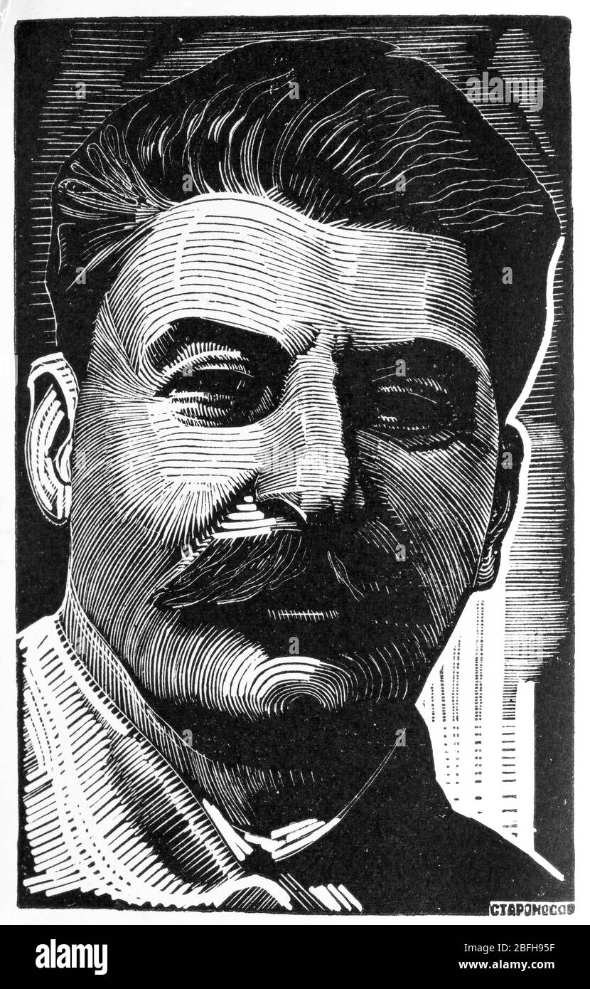 Portrait of Joseph Stalin, illustration, special edition of Joseph Stalin's report regarding industrialization (1933), Russia Stock Photo