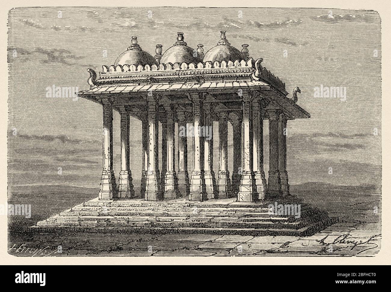 Baradari, sixteen-pillared structure. Sarkhej Roza, Ahmedabad, Gujarat India. Old engraving illustration from El Mundo en la Mano 1878 Stock Photo
