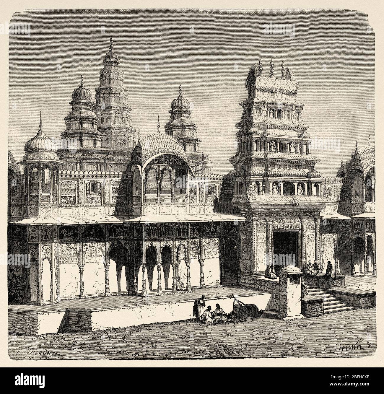 Ji Do Rang Old Rang Ji Hindu, Temple, Pushkar, Rajasthan, India. Old engraving ...