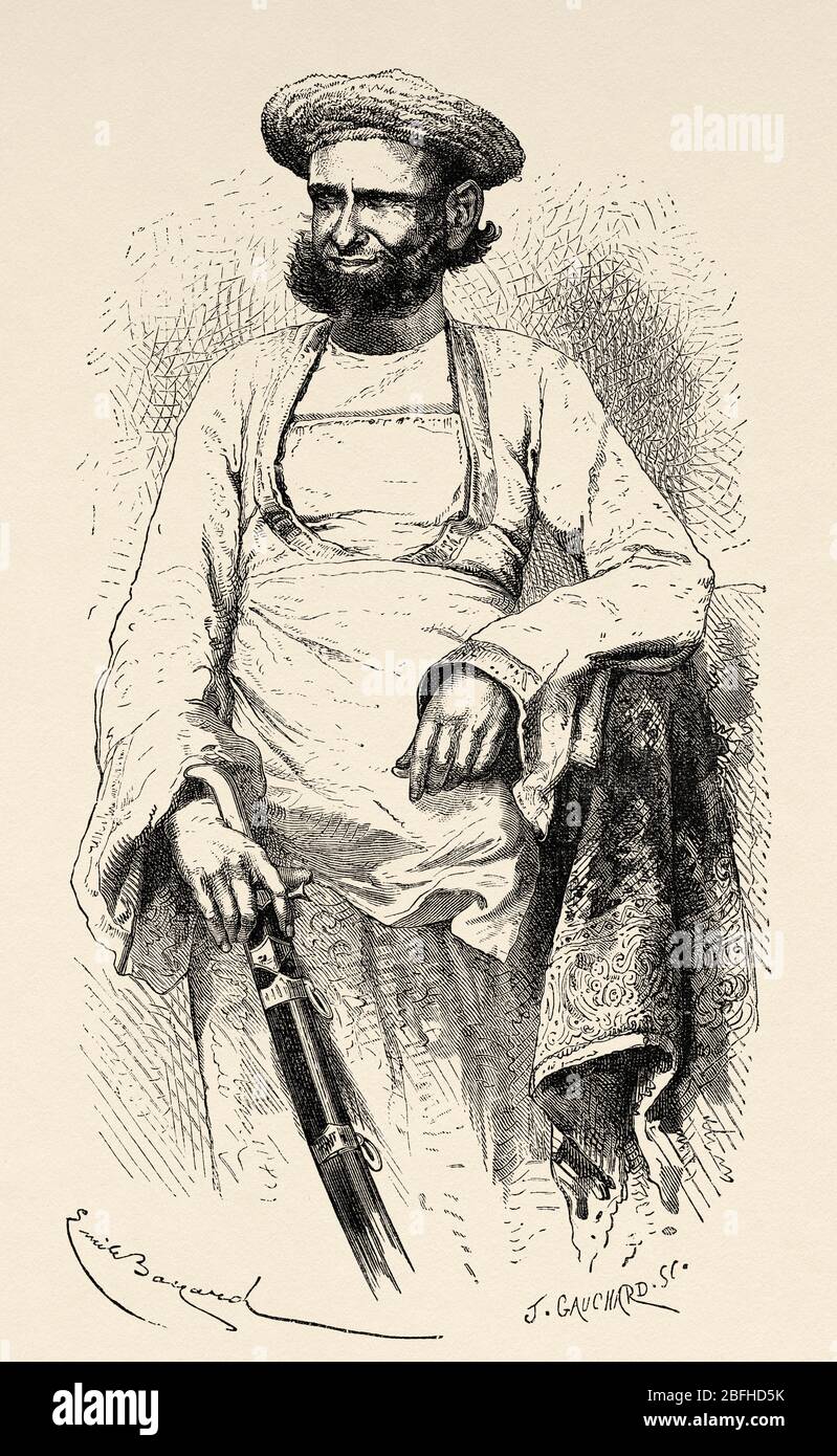 Portrait of Nagoda Raja Maha, India. Old engraving illustration from El Mundo en la Mano 1878 Stock Photo